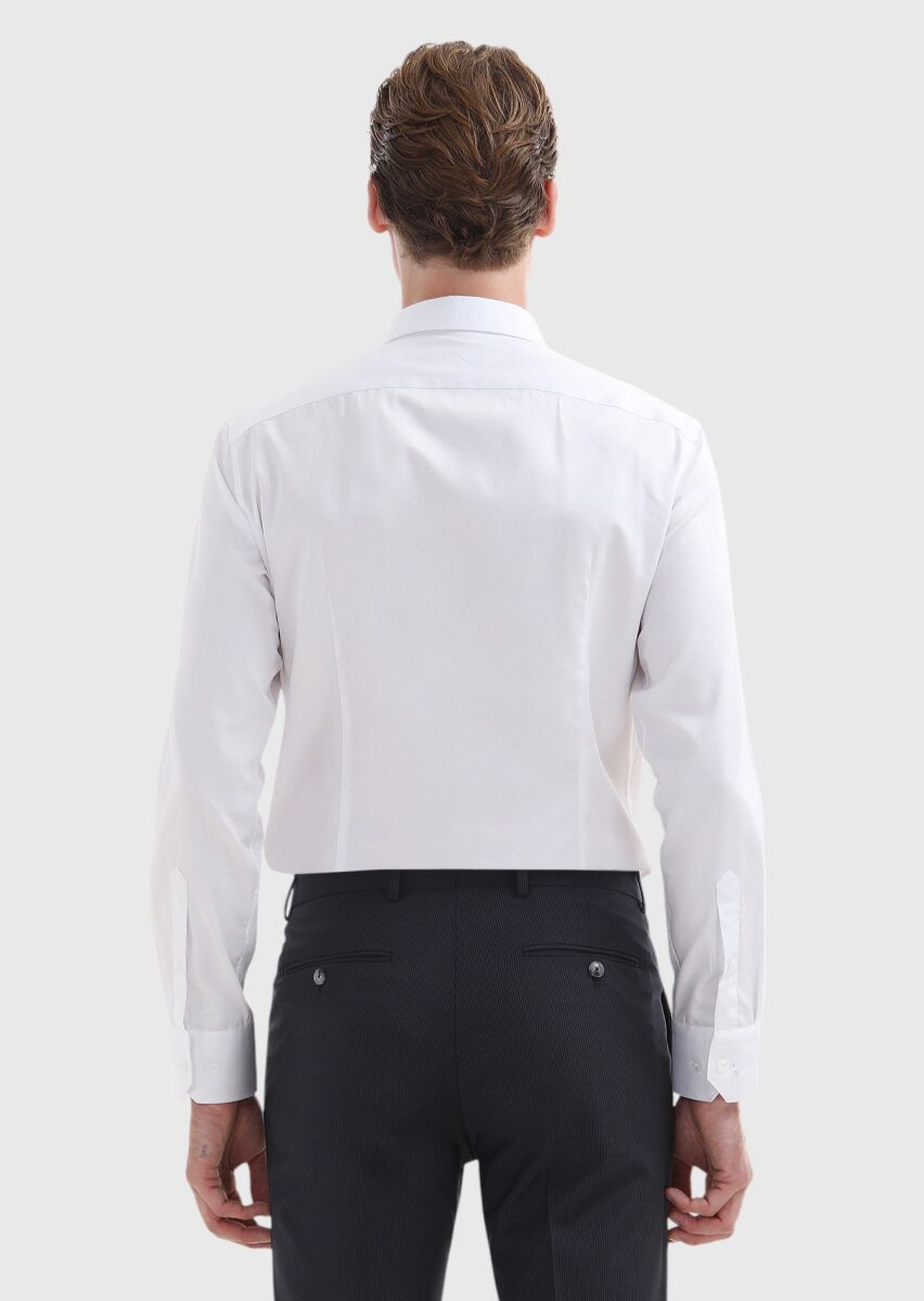 White Plain Super Slim Fit Weaving Classical 100% Cotton Shirt - 4