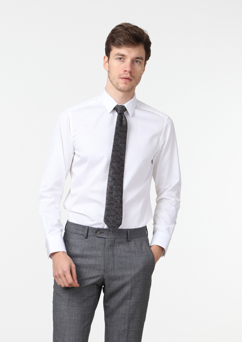 White Plain Super Slim Fit Weaving Classical 100% Cotton Shirt - RAMSEY