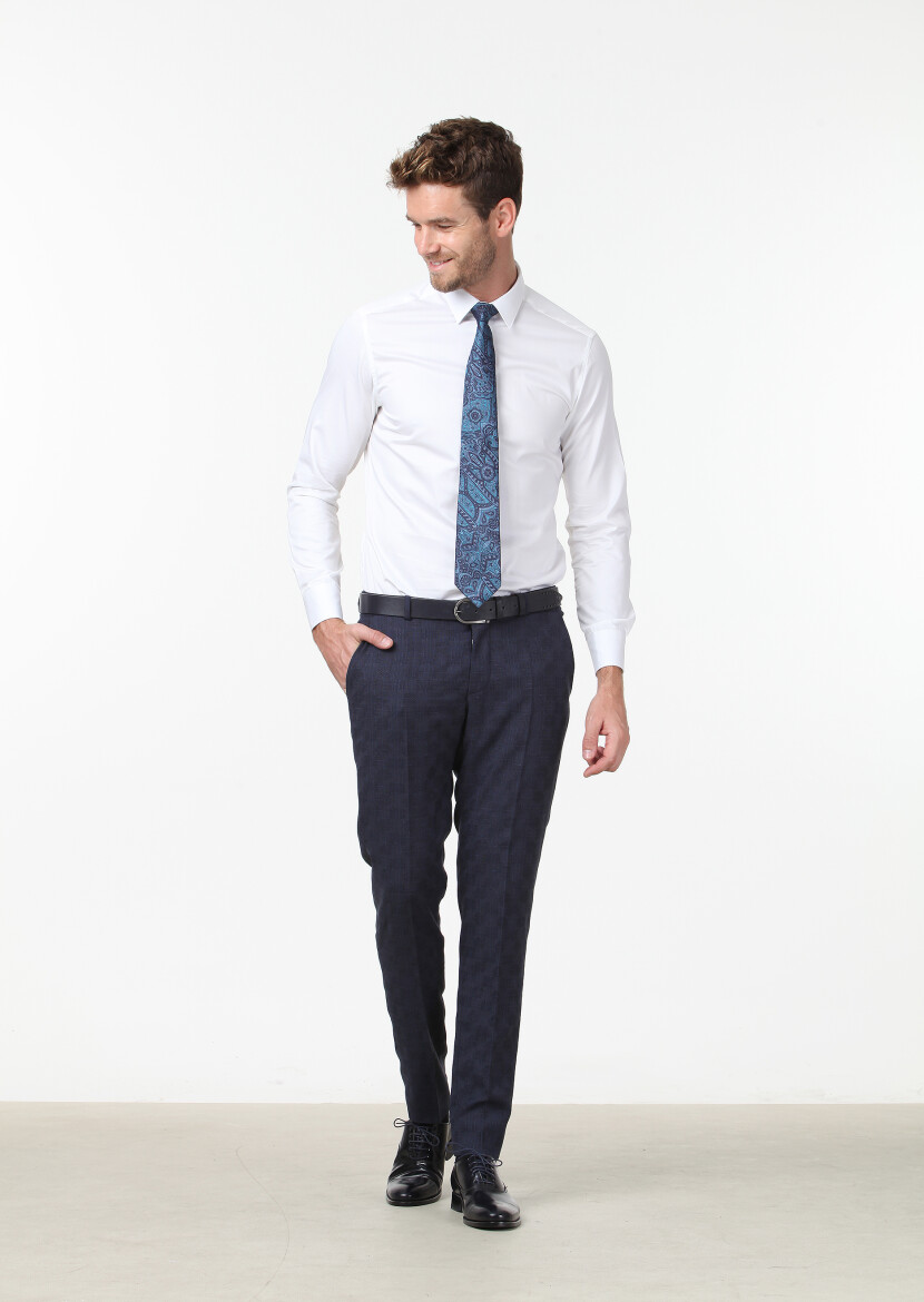White Plain Super Slim Fit Weaving Classical 100% Cotton Shirt - 2