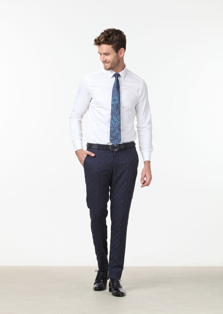 White Plain Super Slim Fit Weaving Classical 100% Cotton Shirt - 2