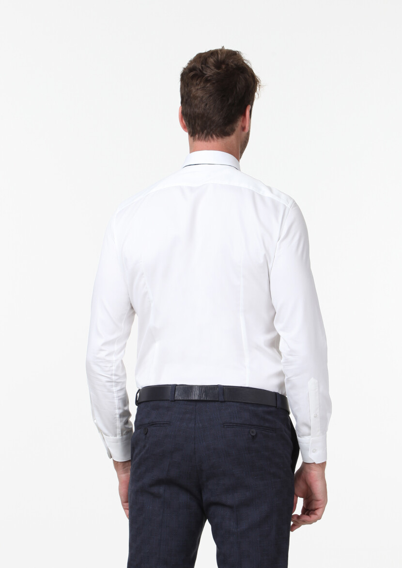 White Plain Super Slim Fit Weaving Classical 100% Cotton Shirt - 3