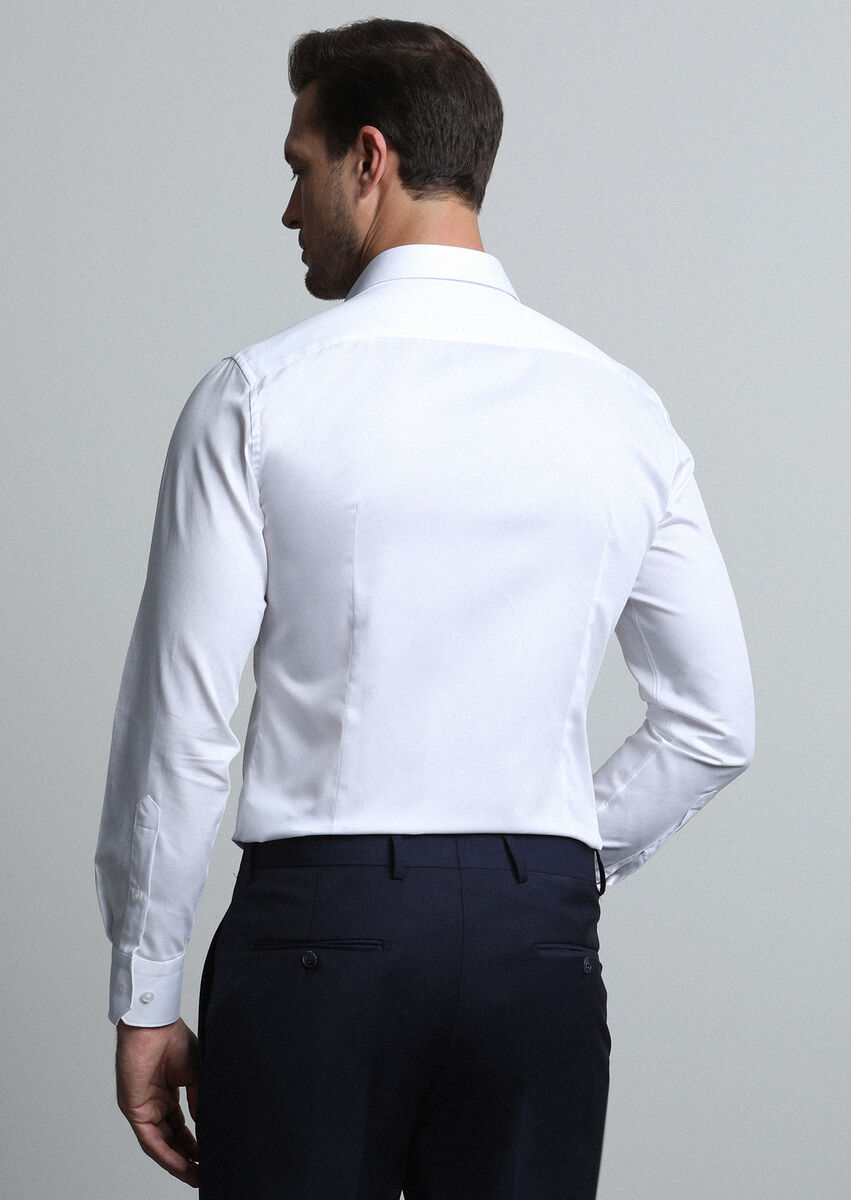 White Plain Super Slim Fit Weaving Classical 100% Cotton Shirt - 5