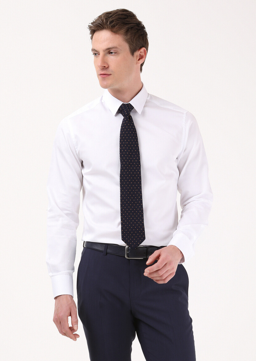 White Plain Super Slim Fit Weaving Classical 100% Cotton Shirt - 4