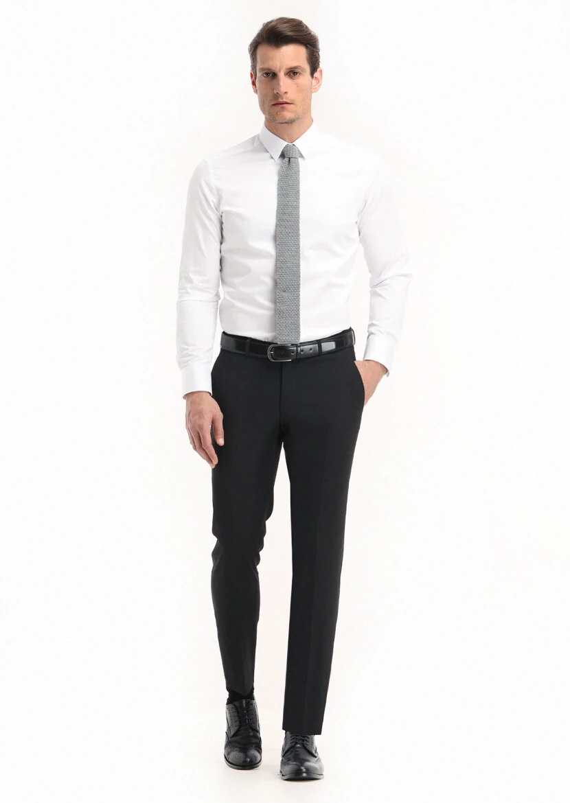 White Plain Super Slim Fit Weaving Classical 100% Cotton Shirt - RAMSEY