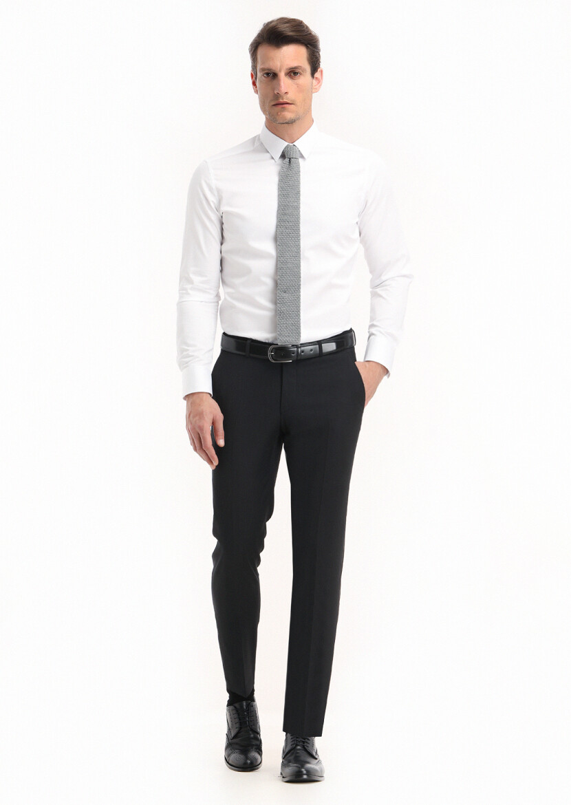 White Plain Super Slim Fit Weaving Classical 100% Cotton Shirt - RAMSEY