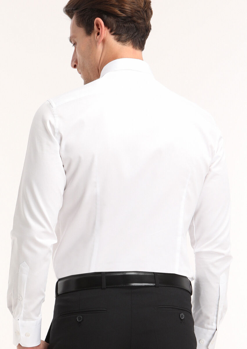 White Plain Super Slim Fit Weaving Classical 100% Cotton Shirt - 5