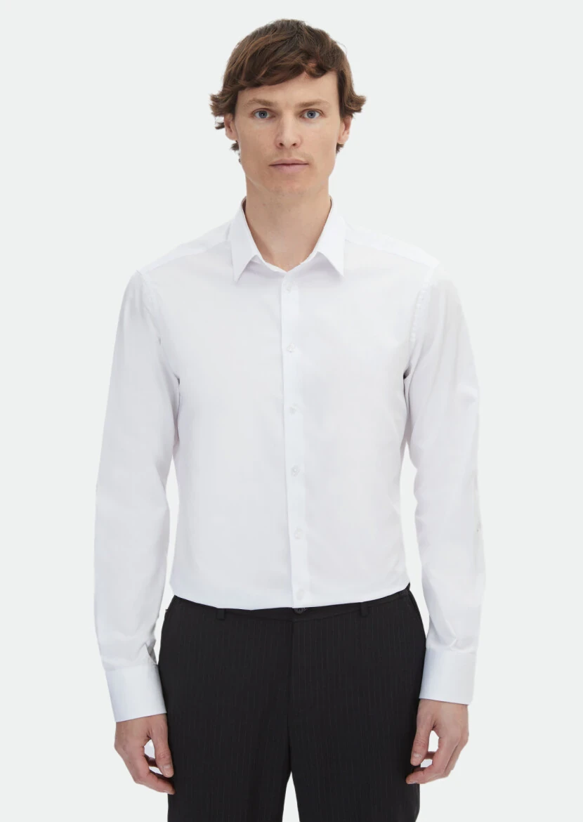White Plain Super Slim Fit Weaving Classical 100% Cotton Shirt - RAMSEY