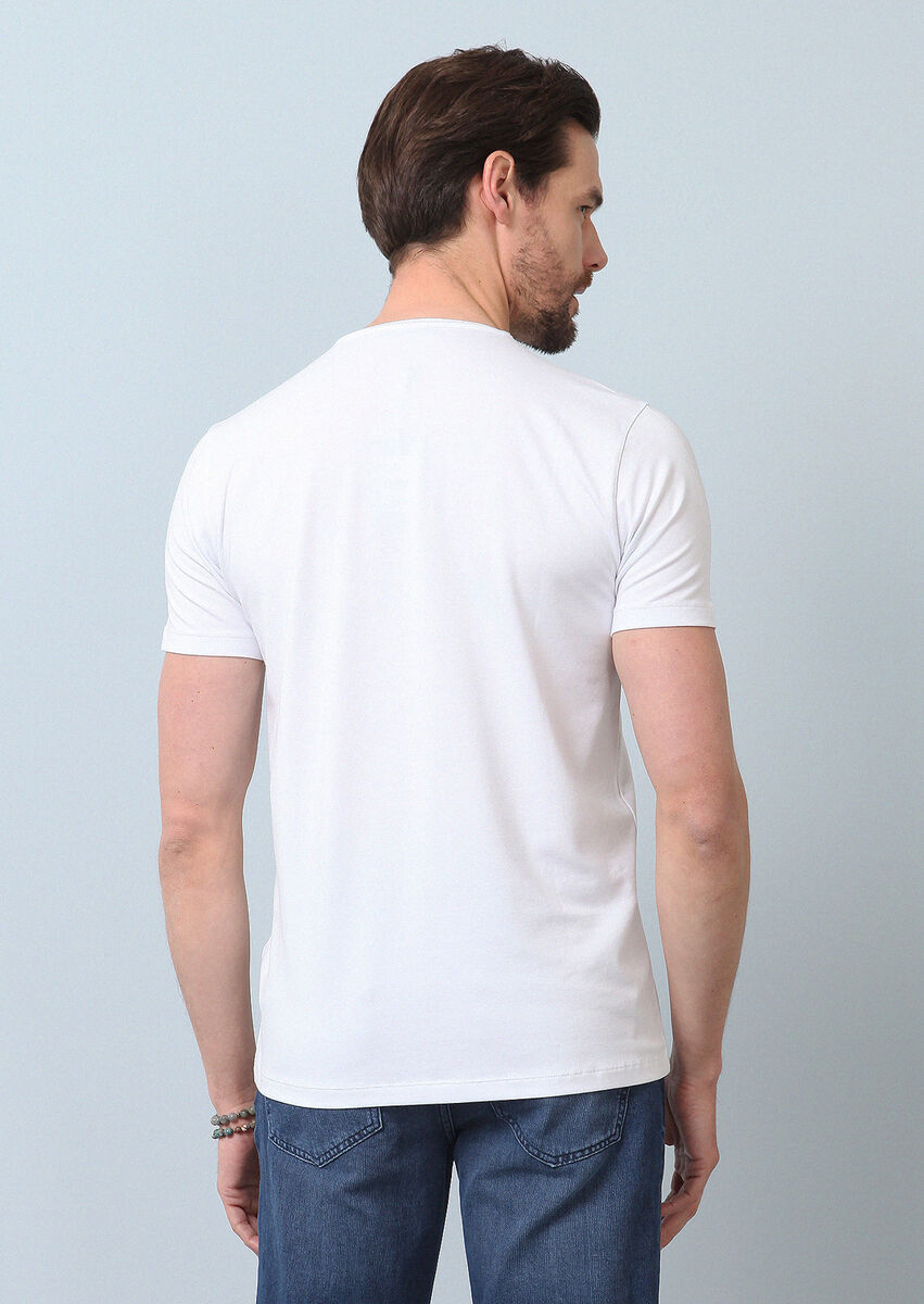 White Plain V-Neck Cotton Blended T-Shirt - 5