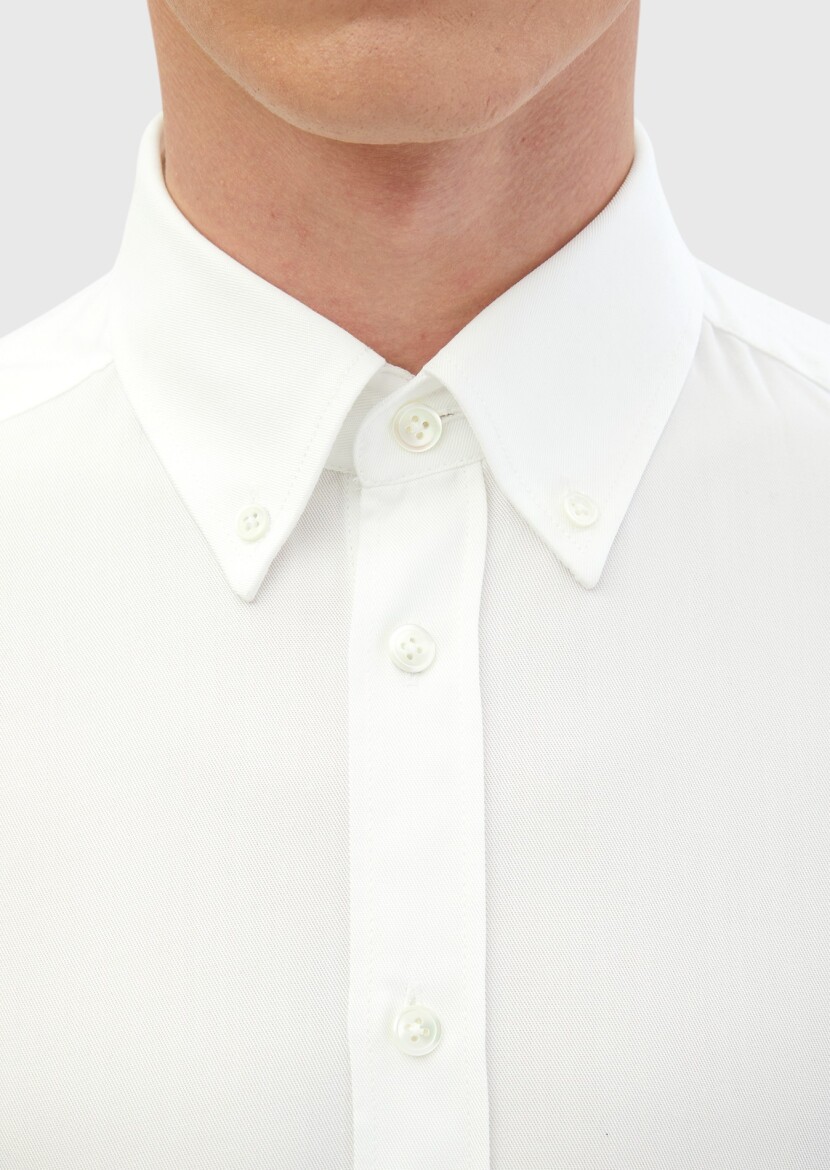 White Plain Weaving Casual Shirt - 4