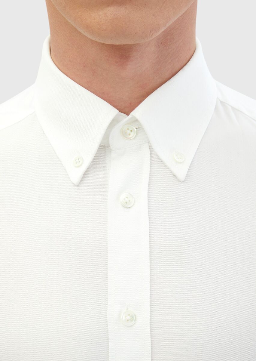 White Plain Weaving Casual Shirt - 4