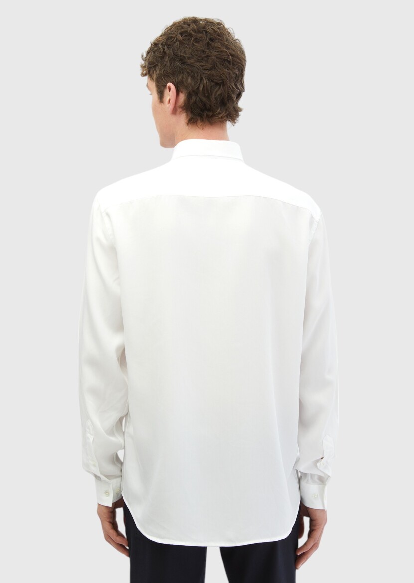 White Plain Weaving Casual Shirt - 5