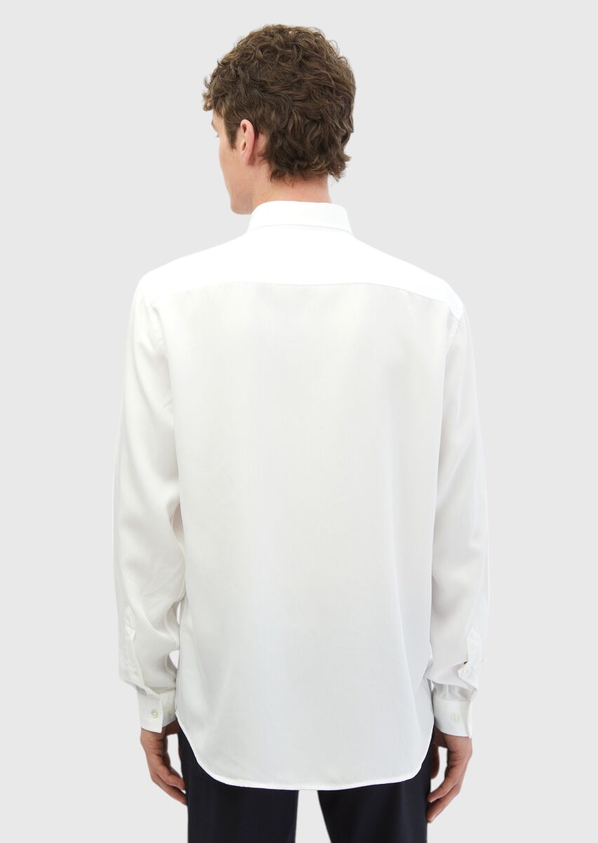 White Plain Weaving Casual Shirt - 5