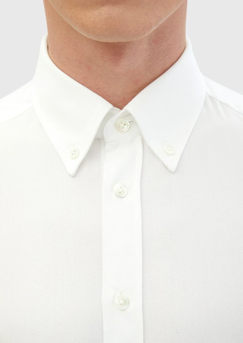 White Plain Weaving Casual Shirt - 4