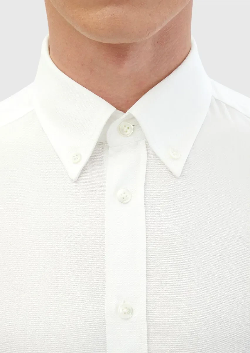White Plain Weaving Casual Shirt - 4