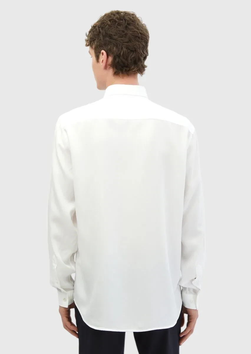 White Plain Weaving Casual Shirt - 5