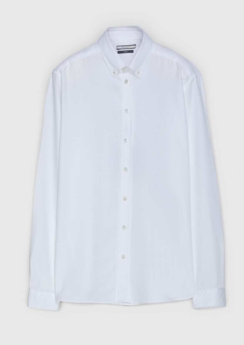 White Plain Weaving Casual Shirt - 4