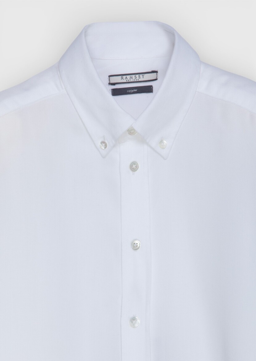 White Plain Weaving Casual Shirt - 5