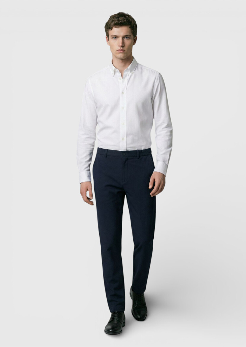 White Plain Weaving Casual Shirt 