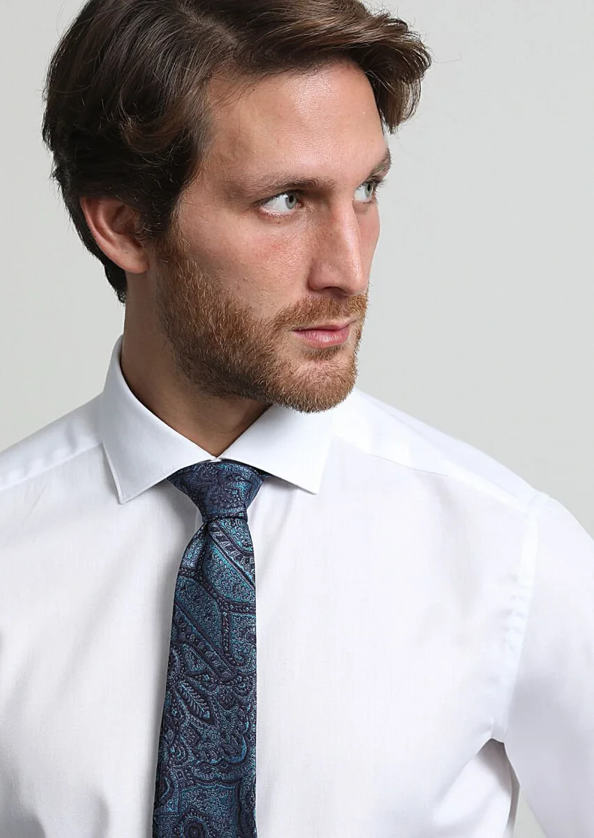 White Plain Weaving Classical 100% Cotton Shirt - 2