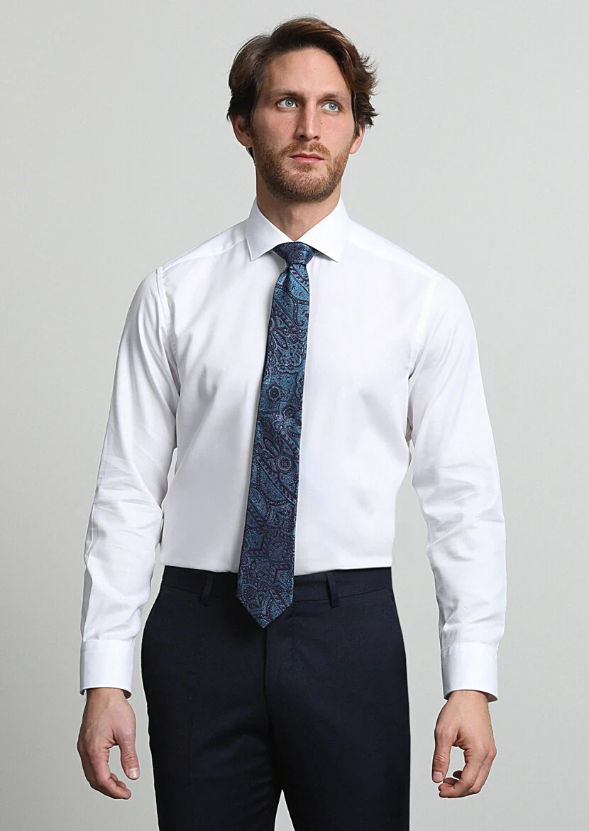 White Plain Weaving Classical 100% Cotton Shirt - 3