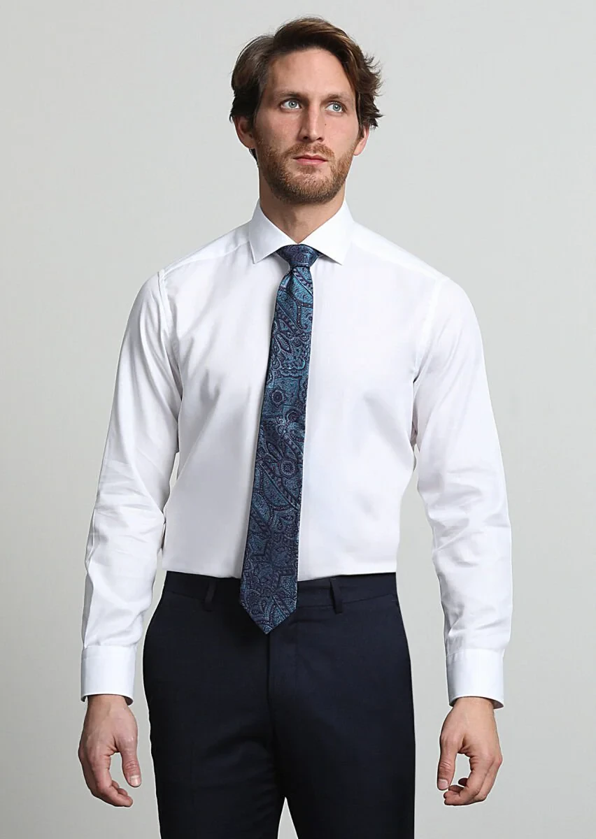 White Plain Weaving Classical 100% Cotton Shirt - 3