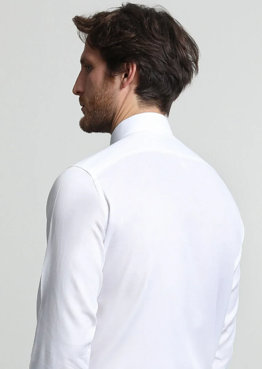 White Plain Weaving Classical 100% Cotton Shirt - 4