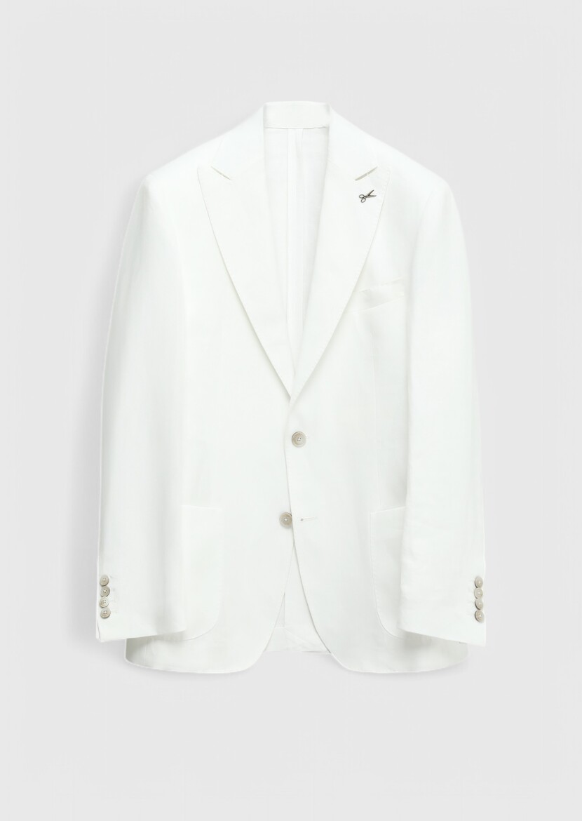 White Plain Zeroweight Slim Fit 100% Linen Suit - 7