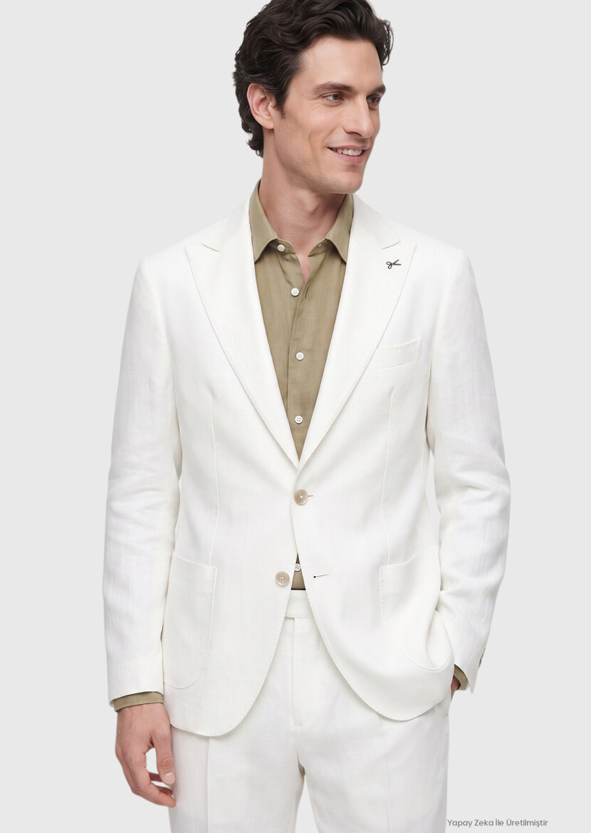 White Plain Zeroweight Slim Fit 100% Linen Suit - RAMSEY