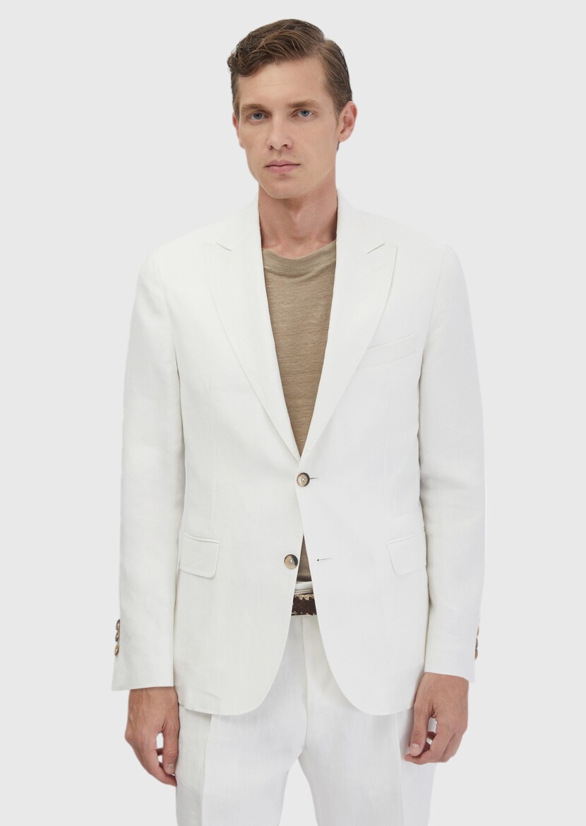 White Plain Zeroweight Slim Fit 100% Linen Suit - 1