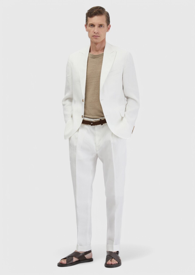 White Plain Zeroweight Slim Fit 100% Linen Suit - 2