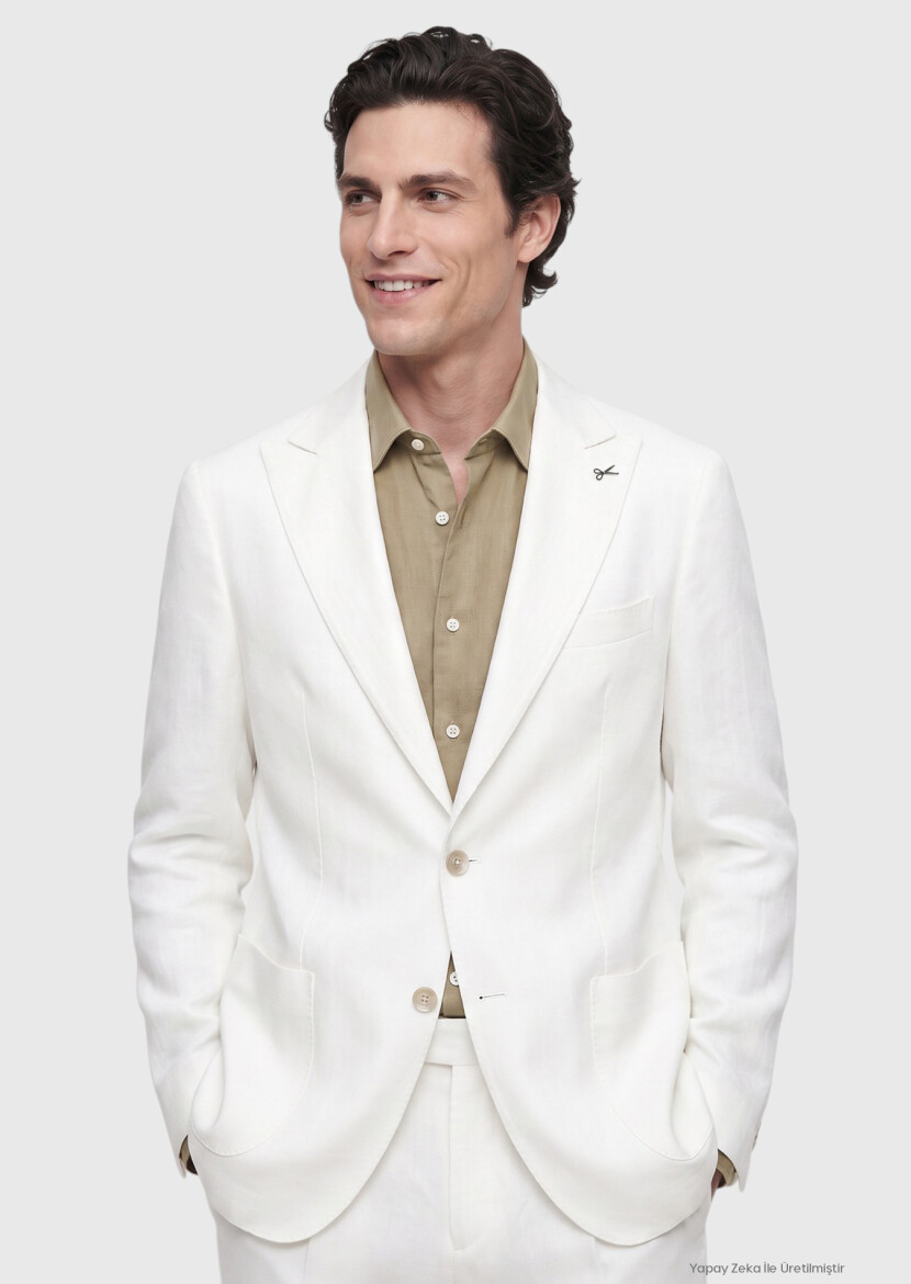White Plain Zeroweight Slim Fit 100% Linen Suit - RAMSEY