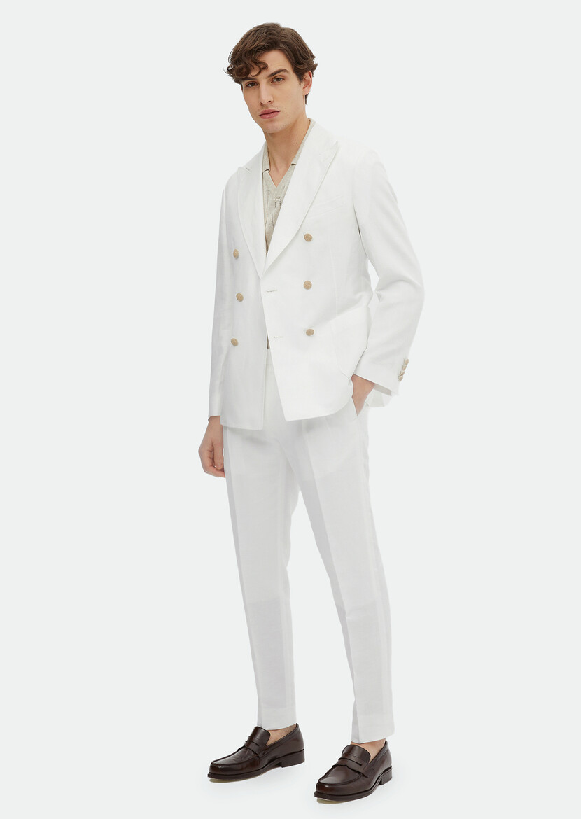 White Plain Zeroweight Slim Fit Cotton Blended Suit - 2