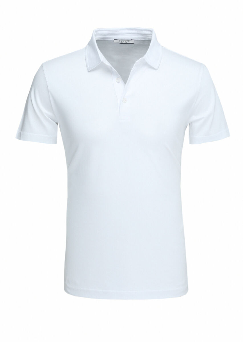 White Polo Neck 100% Cotton T-Shirt - 1