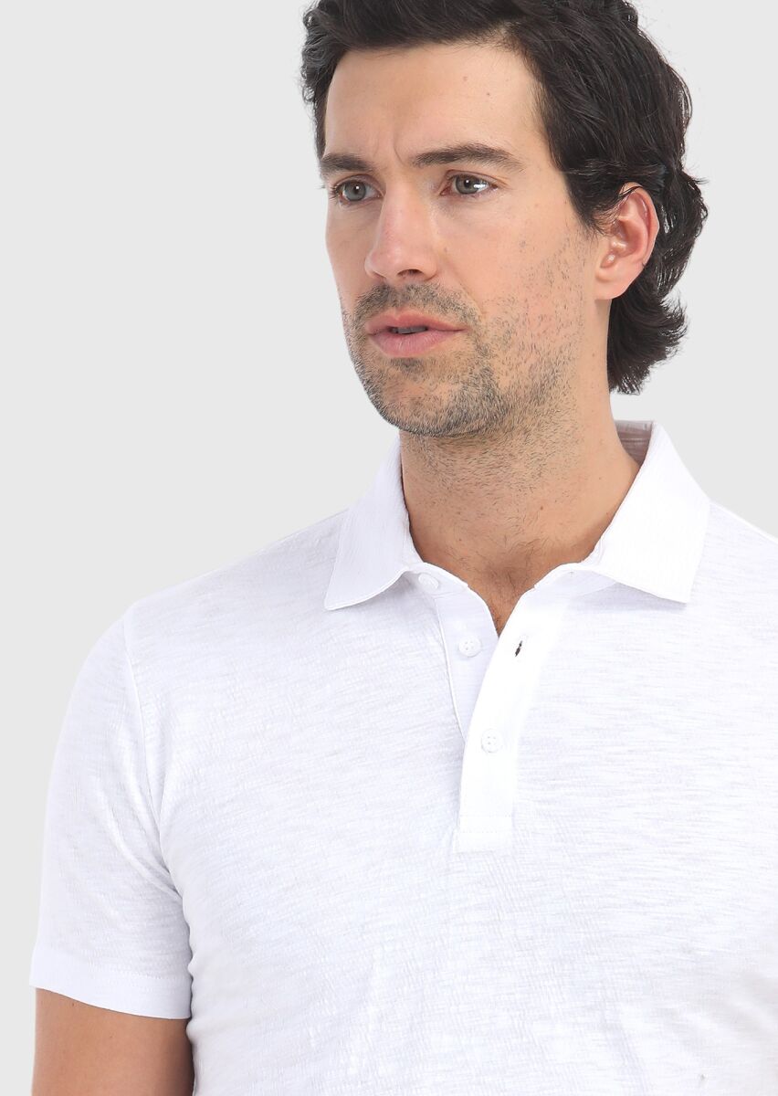 White Polo Neck 100% Cotton T-Shirt - 3