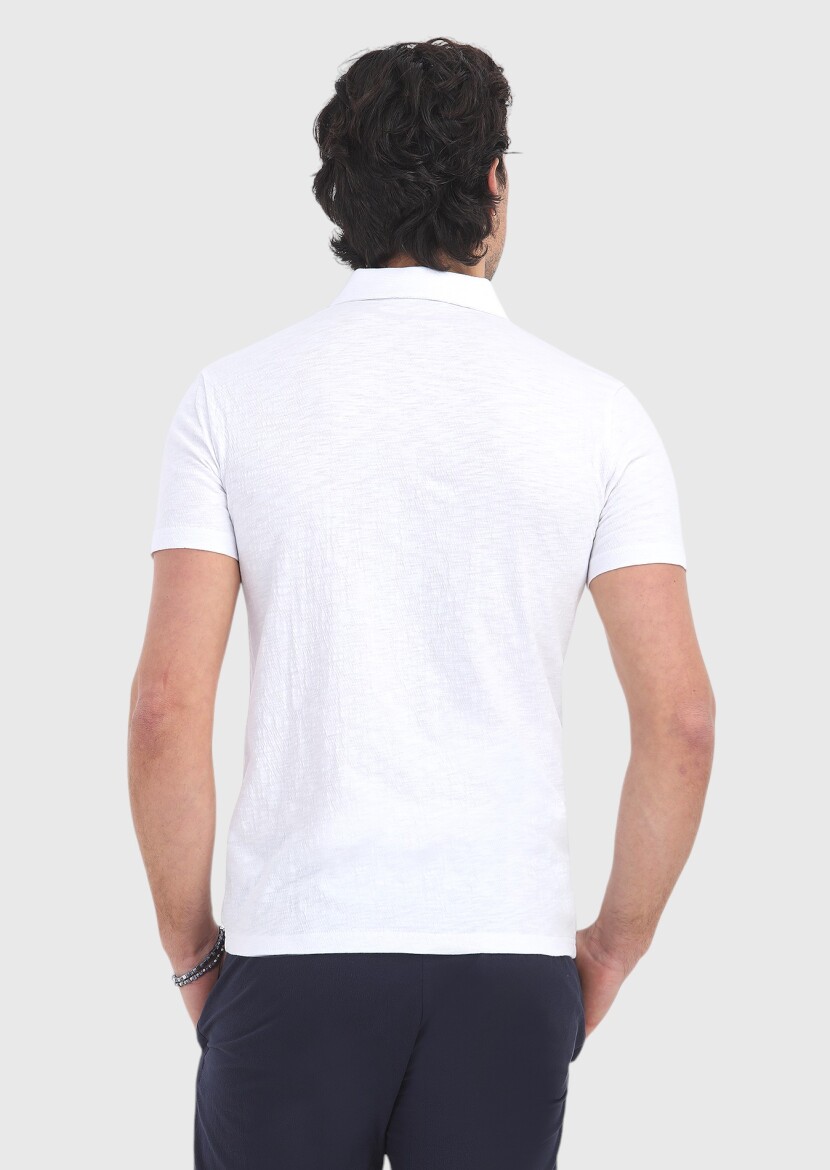 White Polo Neck 100% Cotton T-Shirt - 4