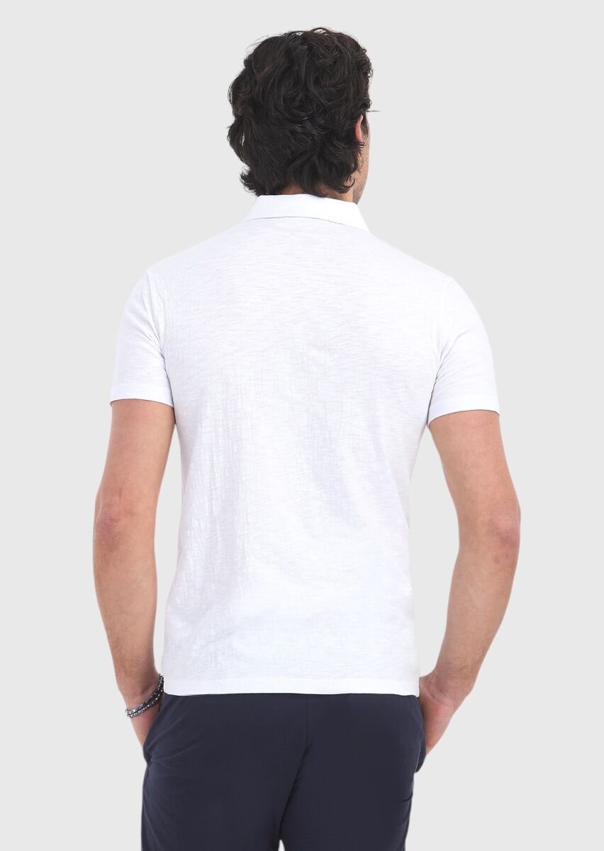 White Polo Neck 100% Cotton T-Shirt - 4