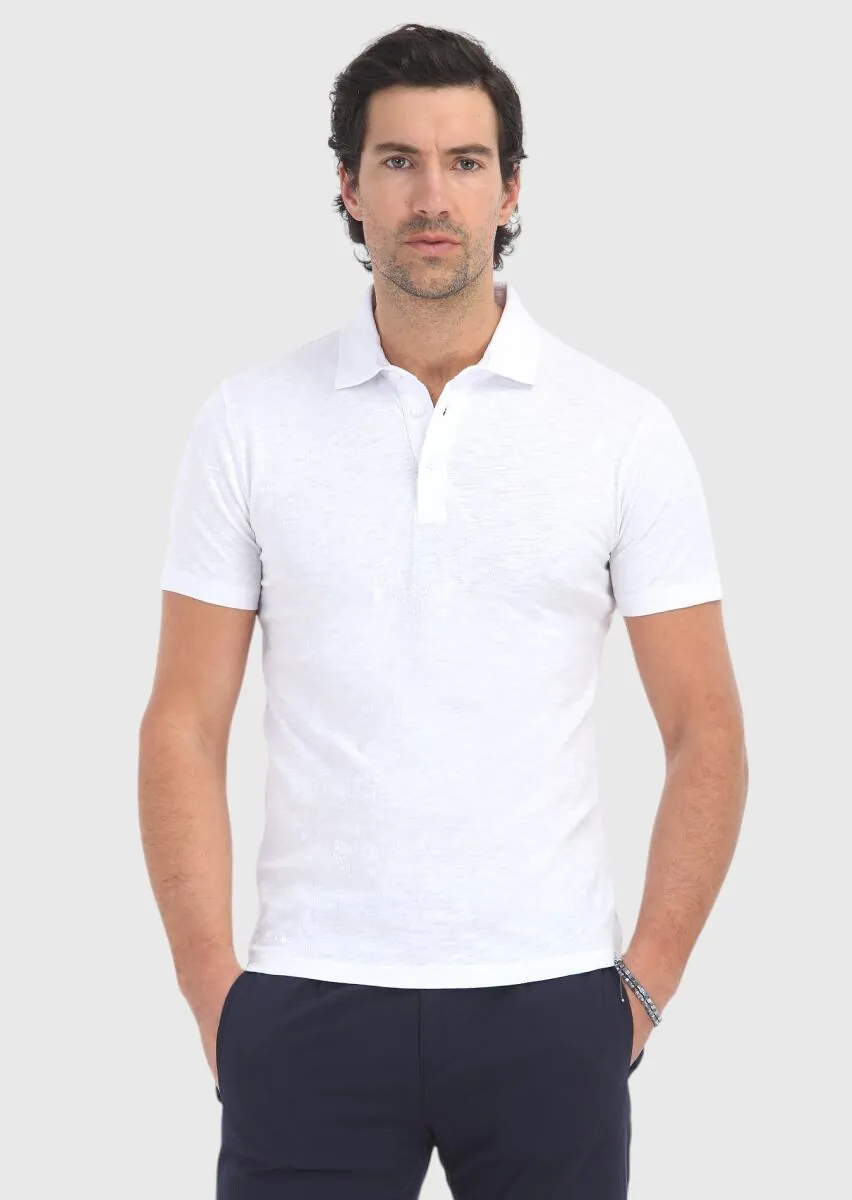 White Polo Neck 100% Cotton T-Shirt - 2