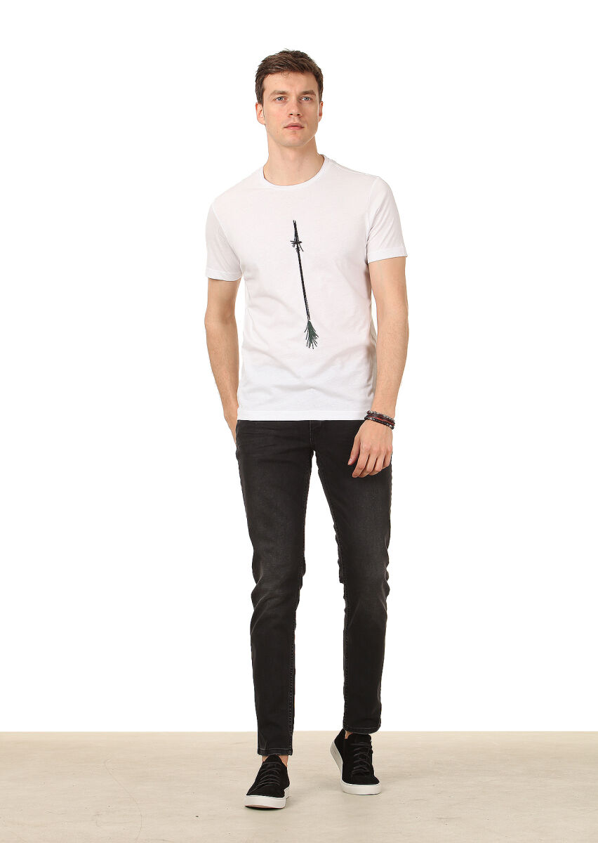 White Printed 100% Cotton T-Shirt - 3