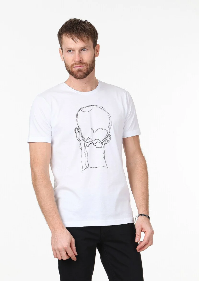 White Printed 100% Cotton T-Shirt - 1