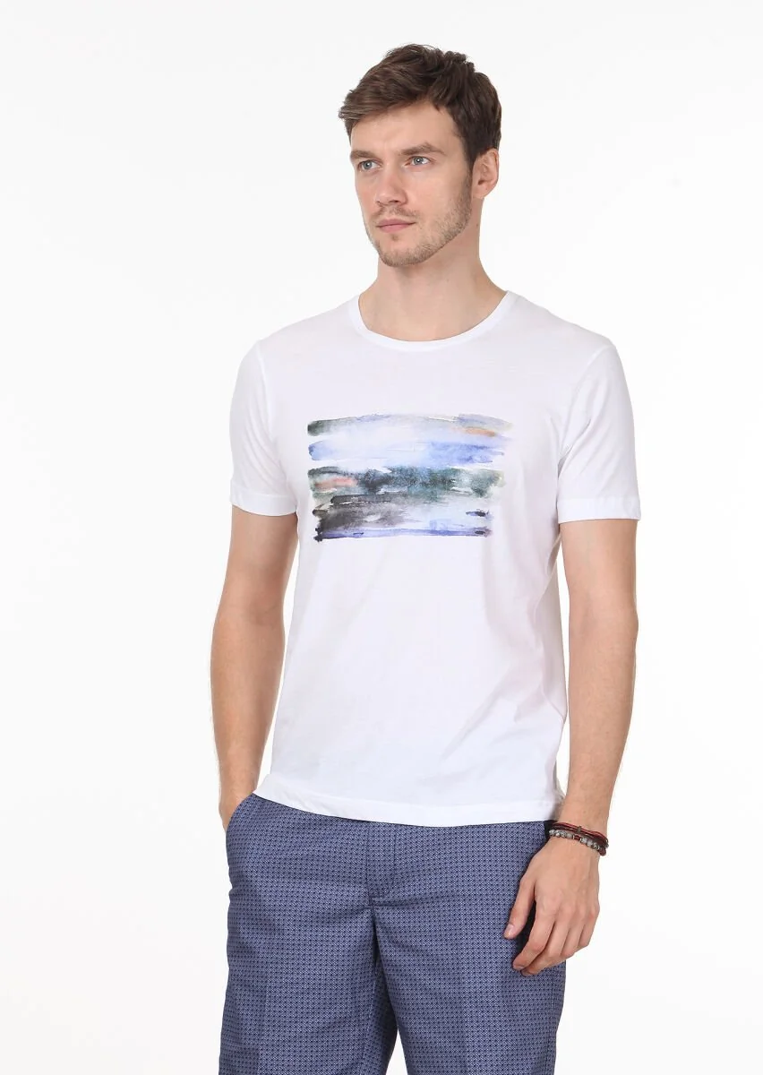 White Printed 100% Cotton T-Shirt - 1