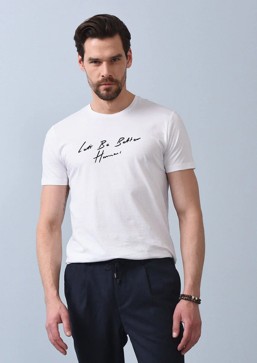 White Printed 100% Cotton T-Shirt - 1