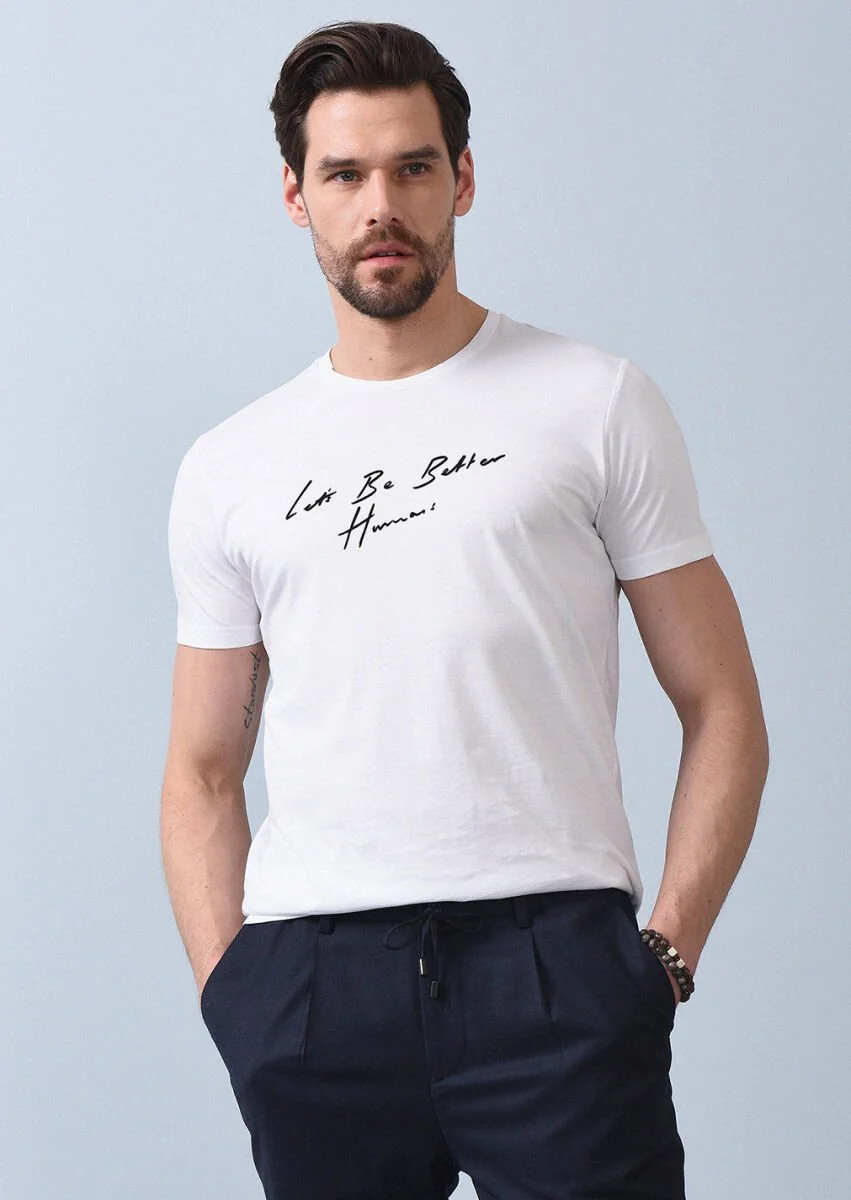White Printed 100% Cotton T-Shirt - 2