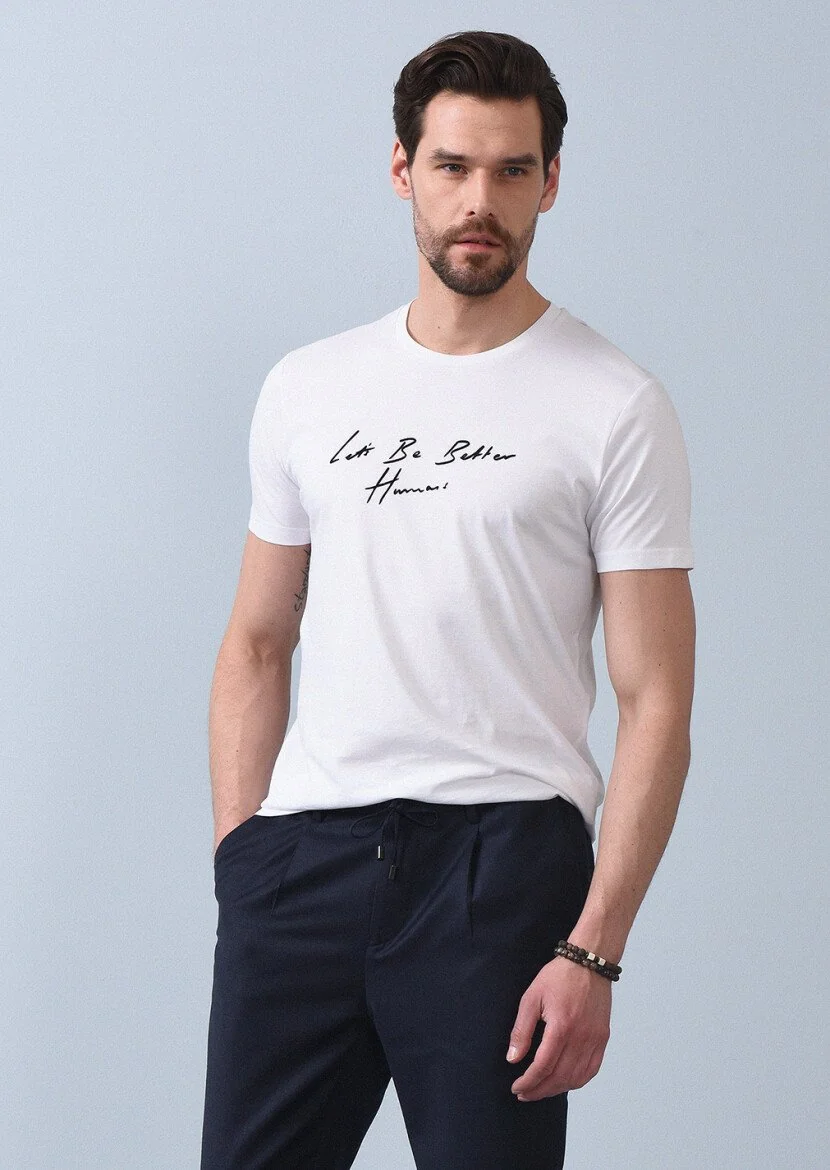 White Printed 100% Cotton T-Shirt - 4