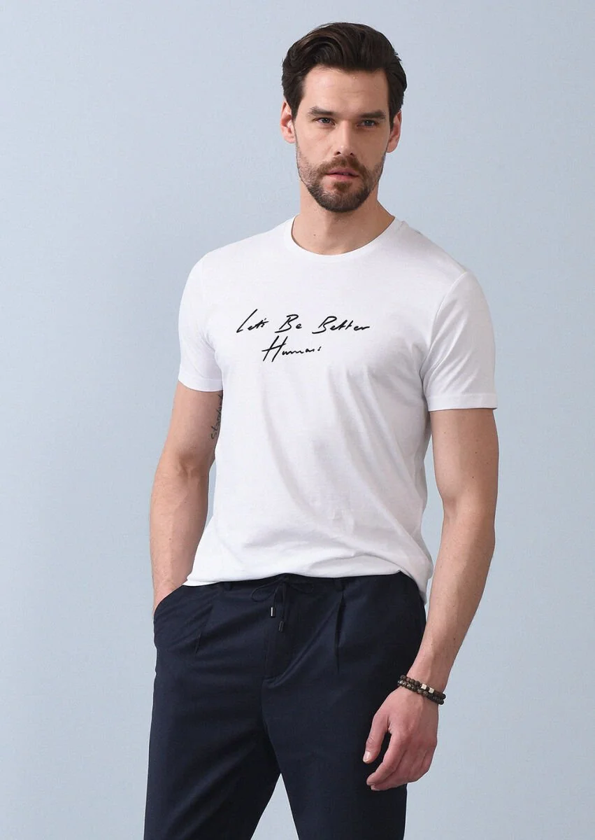 White Printed 100% Cotton T-Shirt - 4
