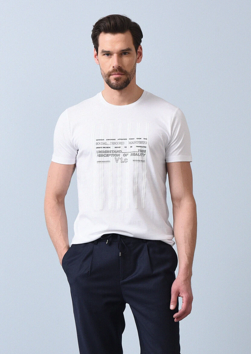 White Printed 100% Cotton T-Shirt - 4