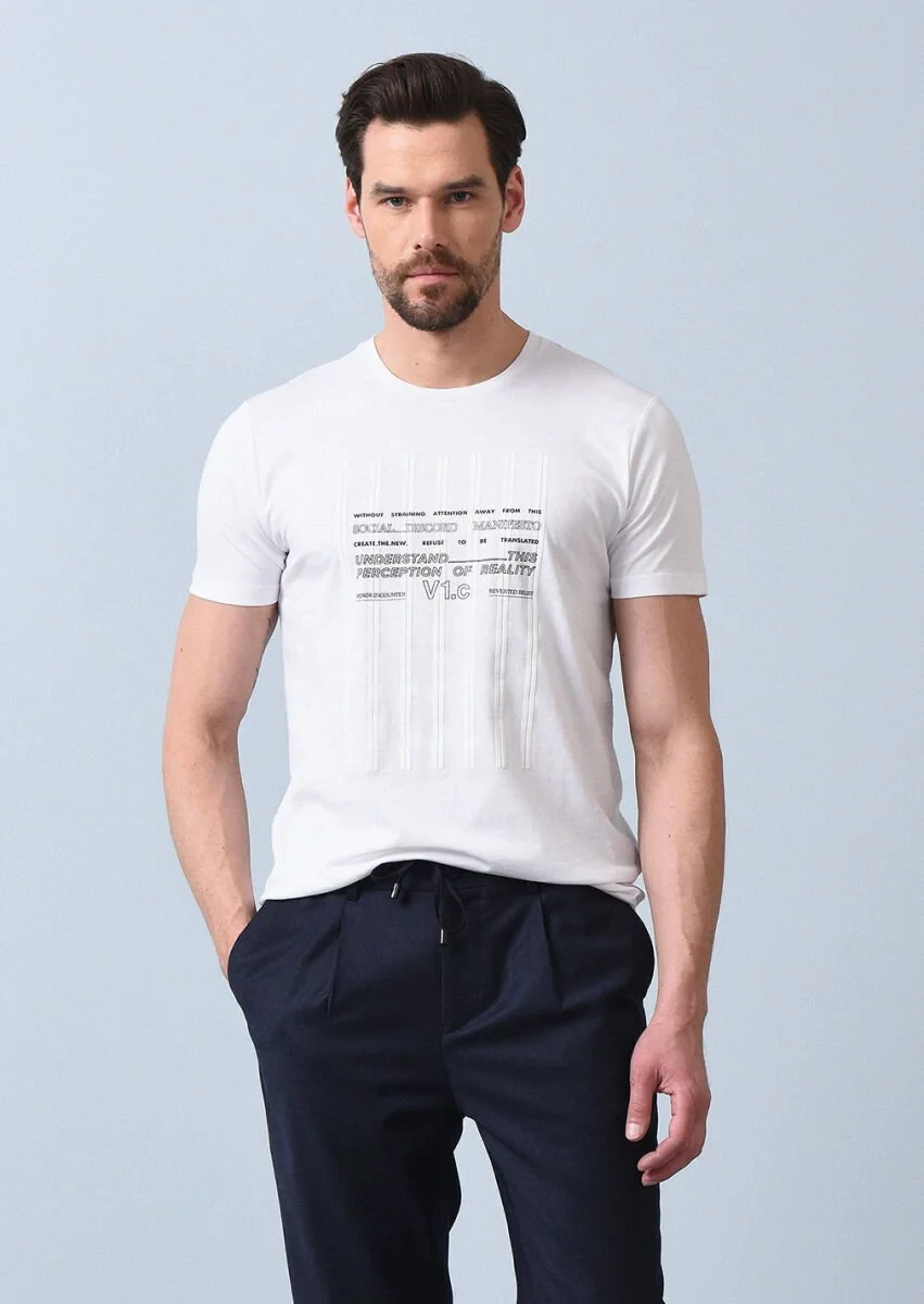White Printed 100% Cotton T-Shirt - 4
