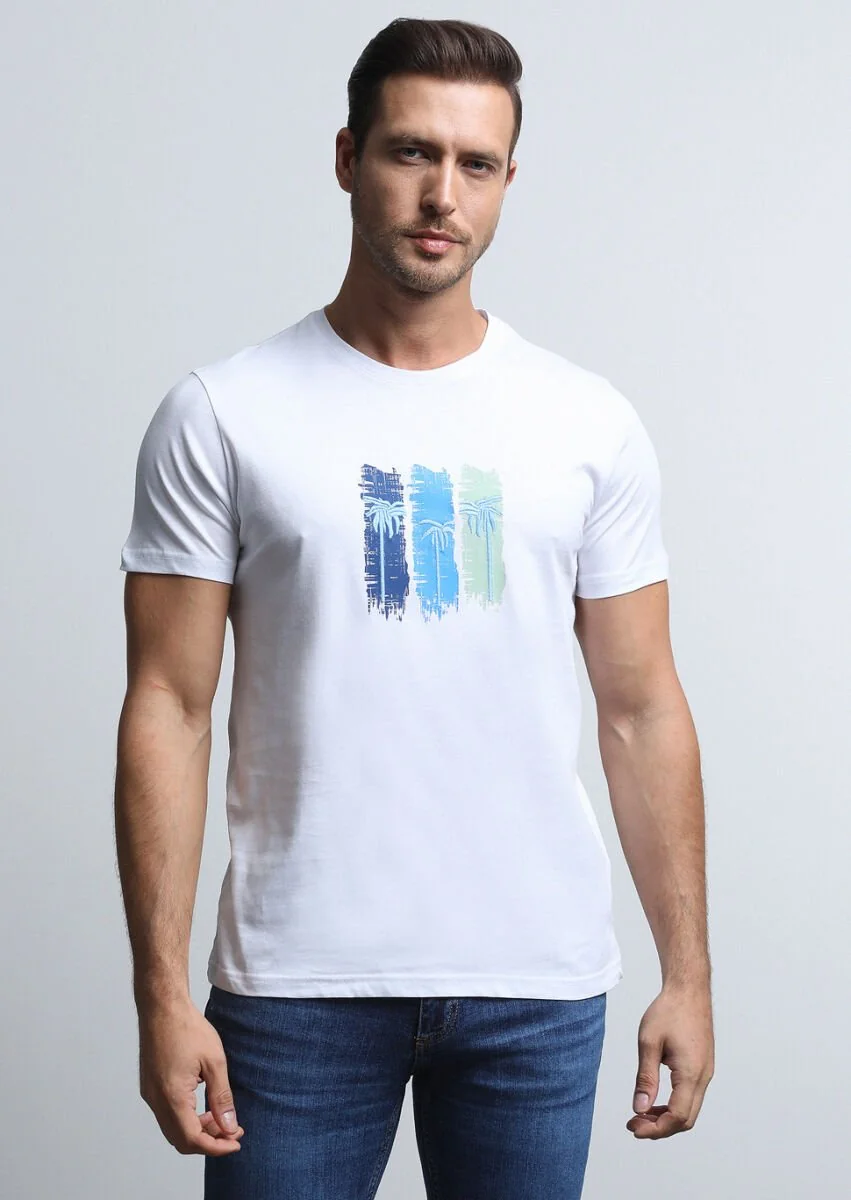 White Printed 100% Cotton T-Shirt - 1
