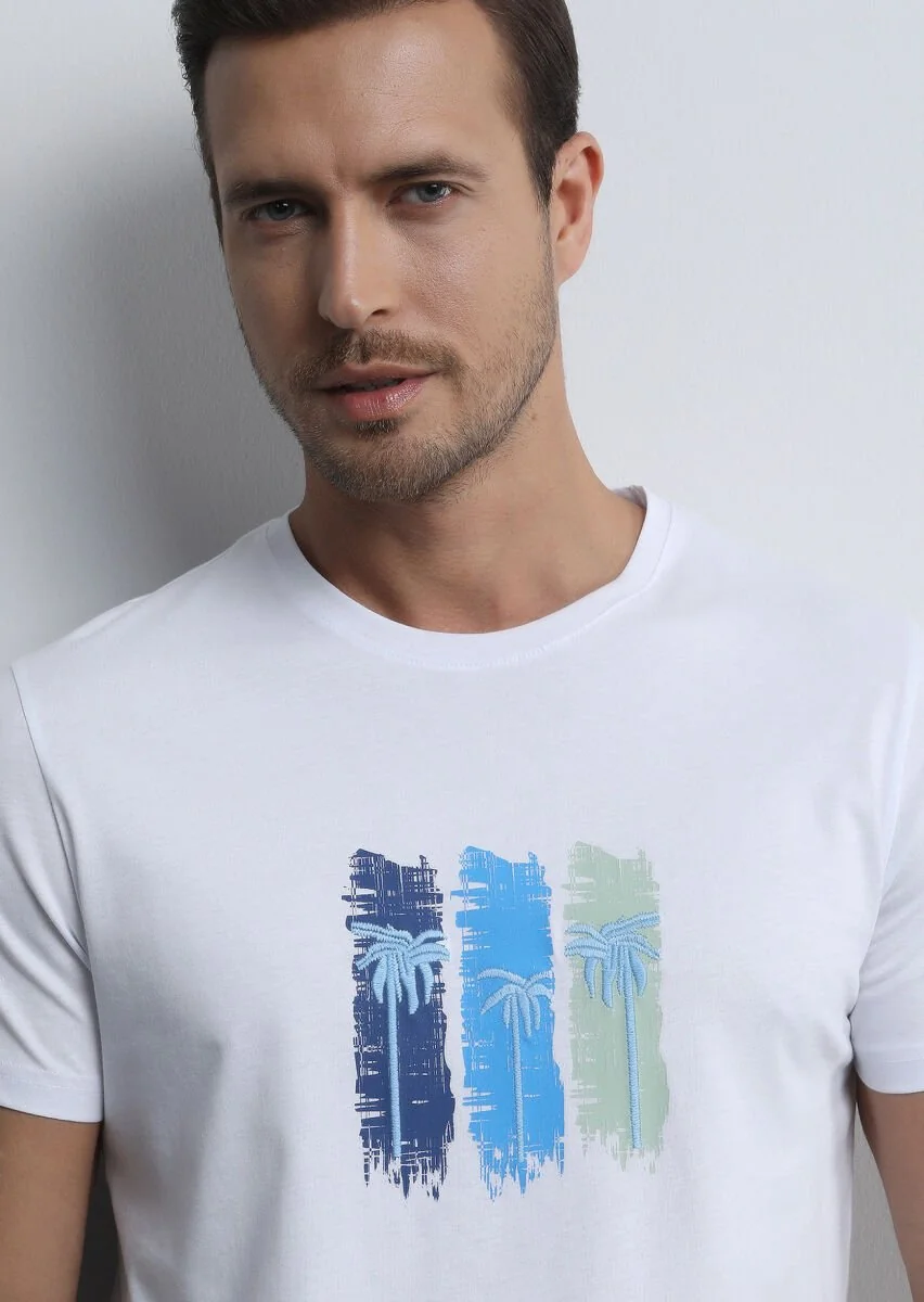 White Printed 100% Cotton T-Shirt - 2