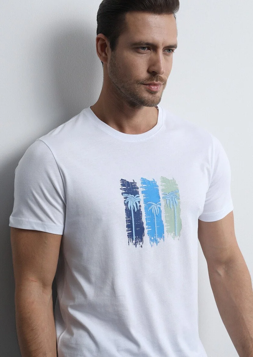 White Printed 100% Cotton T-Shirt - 4