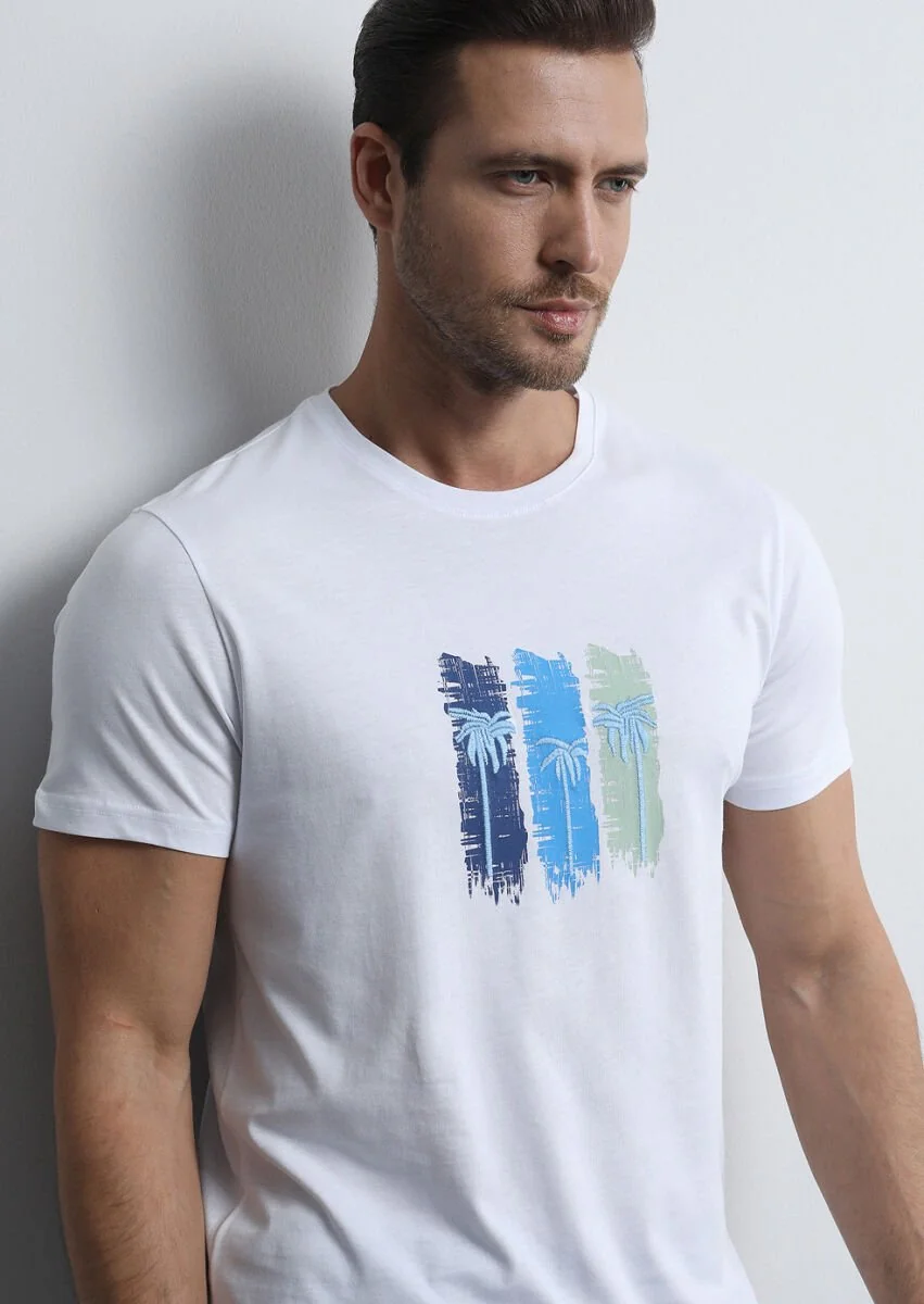 White Printed 100% Cotton T-Shirt - 4